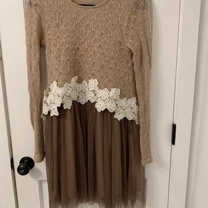 Long-Sleeve Wool and Tulle Dress in Dark Wisteria